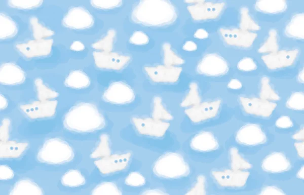 Patrón con nubes en forma de barcos — Vector de stock