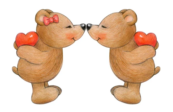 Cute Kissing Bears Isolated White Background — Stock Photo, Image