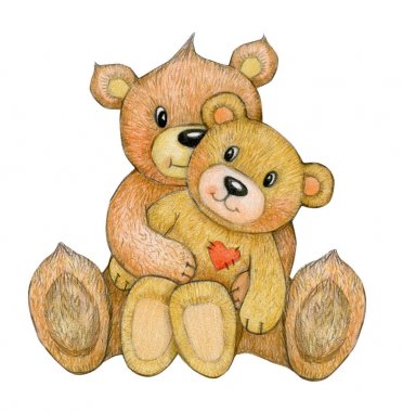 Şirin oturma, beyaz arka plan üzerinde izole ayılar sarılma