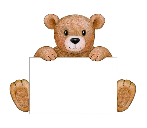 Roztomilý Medvěd Tím Prázdné Izolovaných Bílém Pozadí — Stock fotografie
