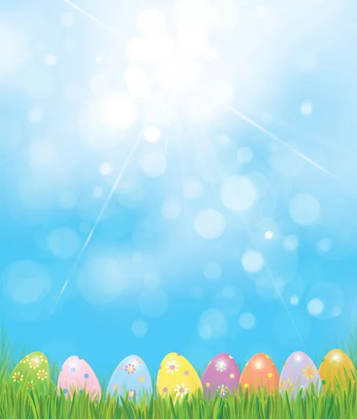 Easter Eggs Green Grass Background — Stock Vector