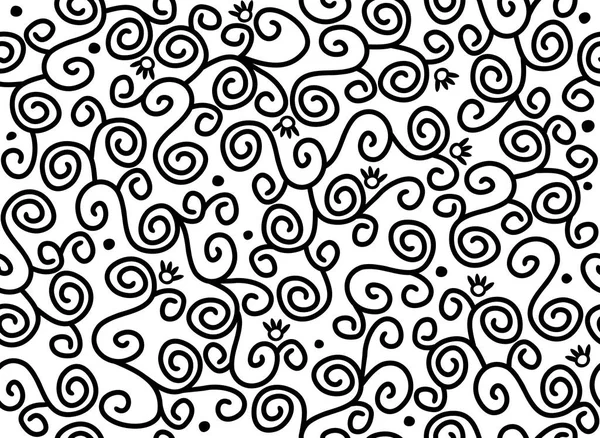 Seamless Black Swirls Pattern Isolated White Background — Stock Vector