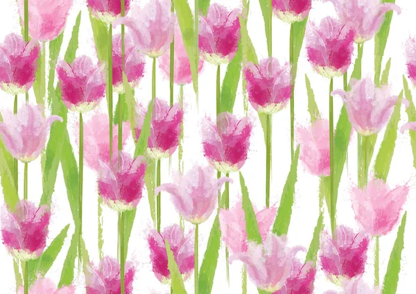 Květinový Vzor Bezešvé Krásné Růžové Tulipány Květiny Samostatný — Stock fotografie