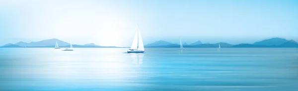 青い海と空とヨットのベクトル イラスト カラフルな背景 — ストックベクタ