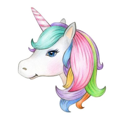 Beyaz arka plan üzerinde izole sihirli unicorn portre 