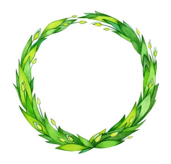 Πράσινα Φύλλα Κύκλο Πλαίσιο Λευκό Φόντο — Φωτογραφία Αρχείου