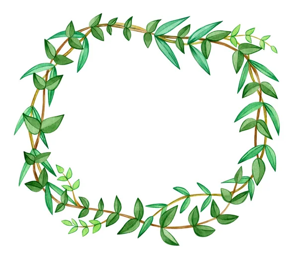 Grüne Blätter Kreis Rahmen Auf Weißem Hintergrund — Stockfoto