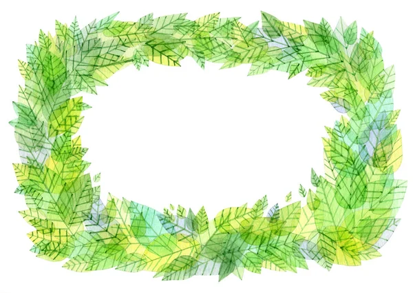 Green Leaves Circle Frame White Background — Stock Photo, Image