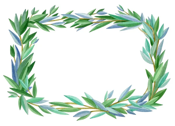 Grüne Blätter Quadratischer Rahmen Auf Weißem Hintergrund — Stockfoto