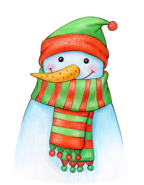 Happy Snowman Cartoon Isolated White — Stock Photo, Image