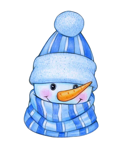 Happy Snowman Cartoon Isolated White — Stock Photo, Image