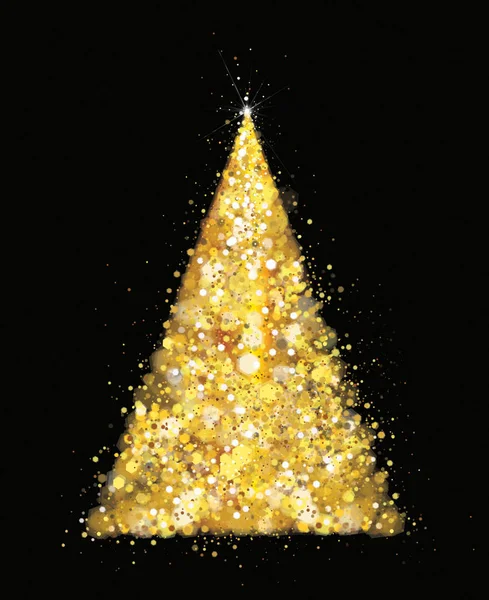 Cartão Saudação Árvore Natal Com Brilhos Dourados — Vetor de Stock