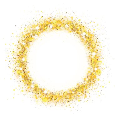 Altın pırıltılar beyaz arka plan karede daire
