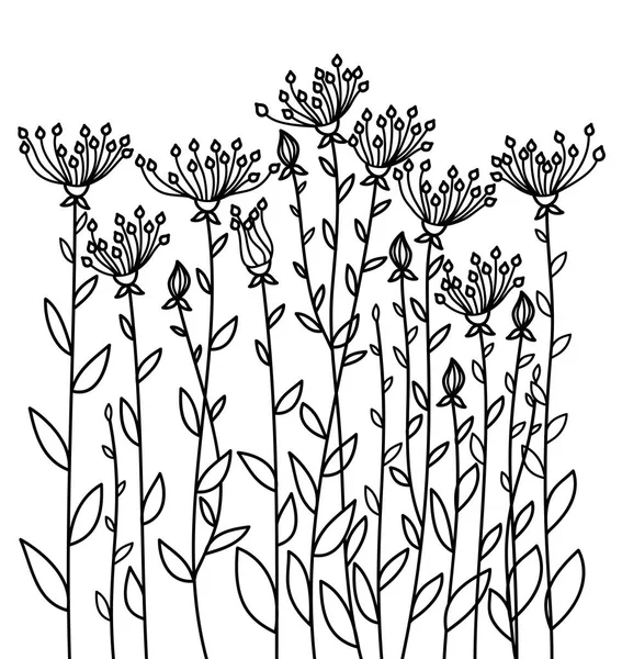 Silueta Flores Negras Sobre Fondo Blanco — Vector de stock