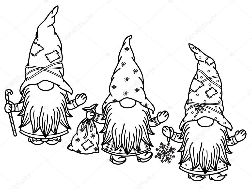 Vector  cute gnomes cartoons, black  silhouette.
