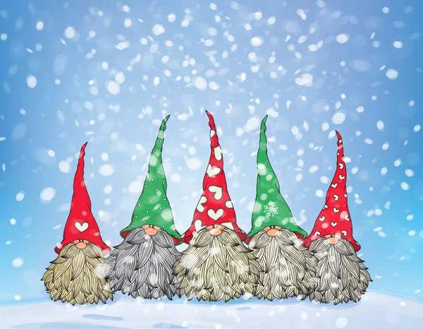 Vecteur mignon gnomes dessins animés. Carte de Noël . — Image vectorielle