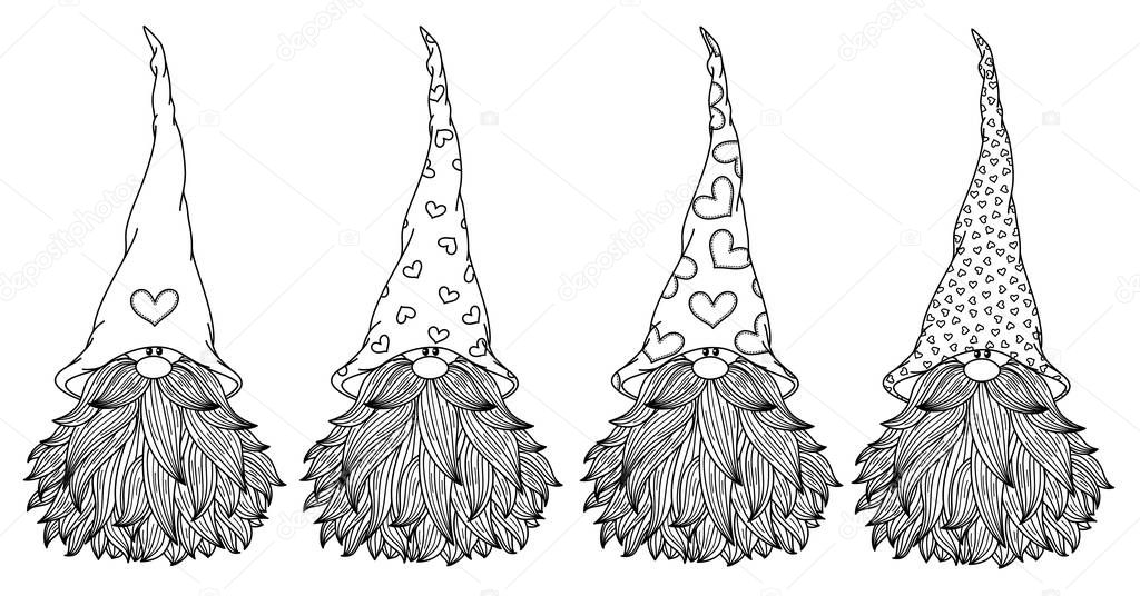 Vector  cute gnomes cartoons, black  silhouette isolated.