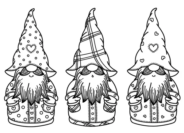 Vetor bonito gnomos desenhos animados, silhueta preta . —  Vetores de Stock