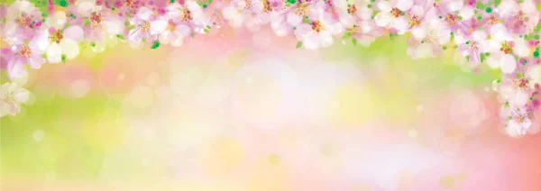 Vector lente, bloesem, bloemen achtergrond, bokeh effect. — Stockvector