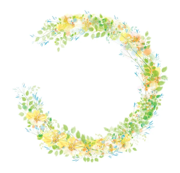 Marco de círculo floral vectorial. Fowers y hojas . — Vector de stock