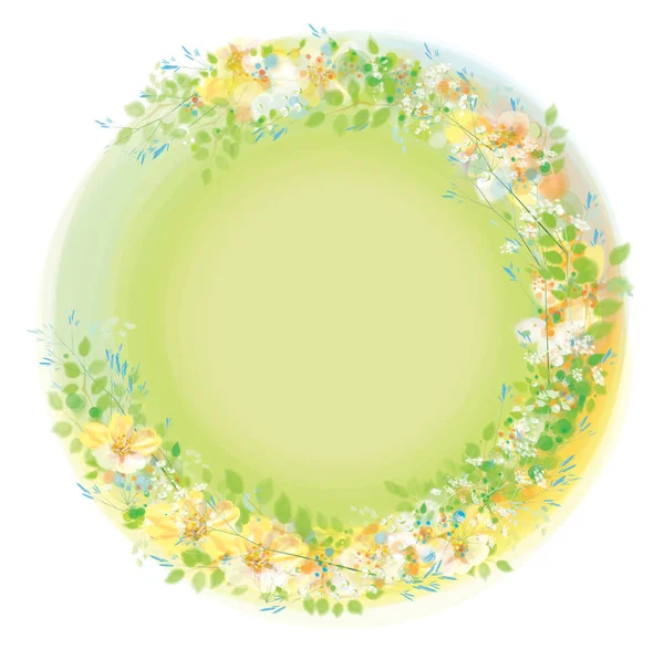 Primavera vectorial, floral, marco circular. Fowers y hojas . — Archivo Imágenes Vectoriales