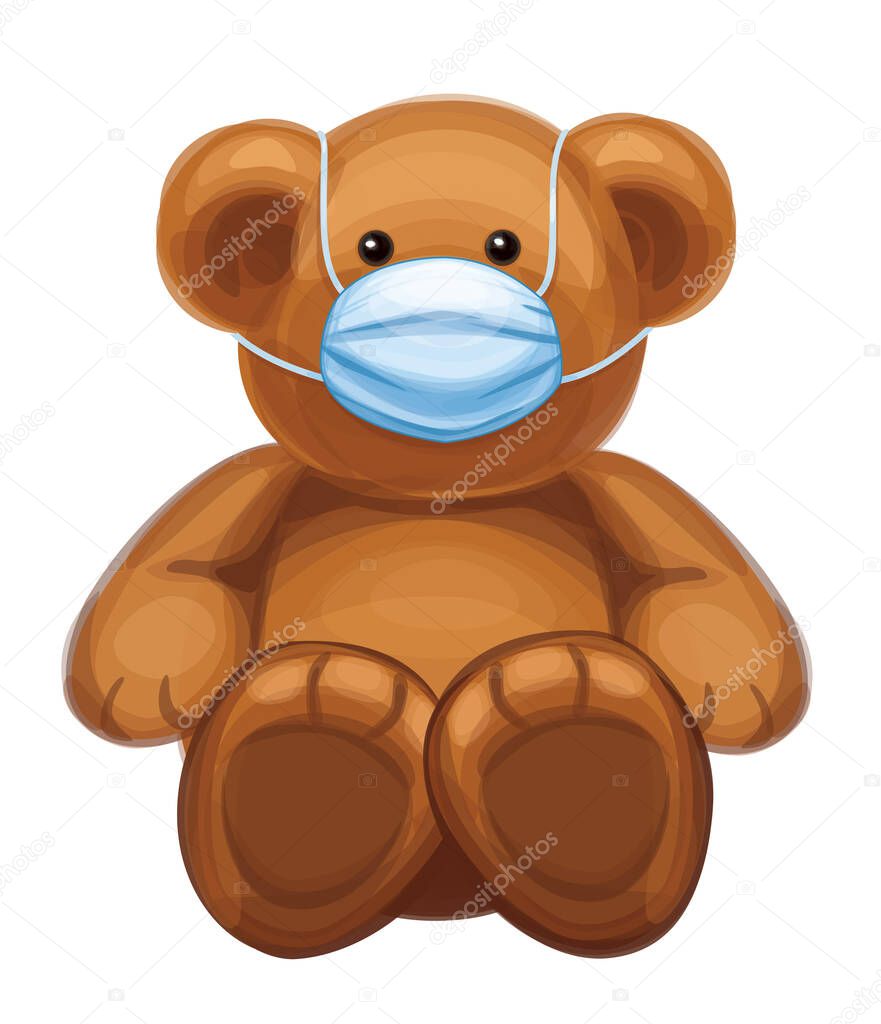  Vector  baby bear cartoon in mask, isolated.