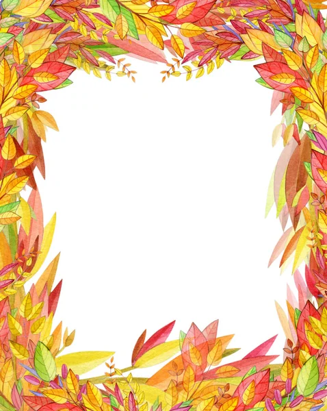 Podzimní Rám Barevné Podzimní Listy Akvarel Ilustrace Izolované Bílém — Stock fotografie