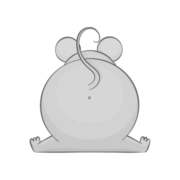 Cartoon Big Mouse Back Симпатичная Задница Повернутым Хвостом Ручной Рисунок — стоковый вектор