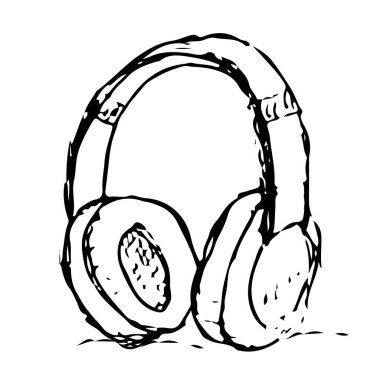 El yapımı siyah kulaklıklar. Vektör illüstrasyonu beyazda izole edildi.