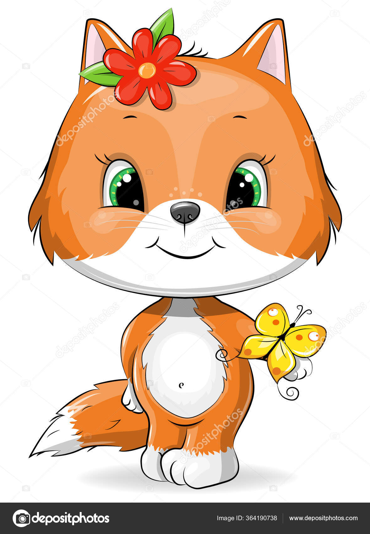 Cute Kartun Rubah Dengan Kupu Kupu Vektor Ilustrasi Hewan Terisolasi Stok Vektor Oncidium 364190738