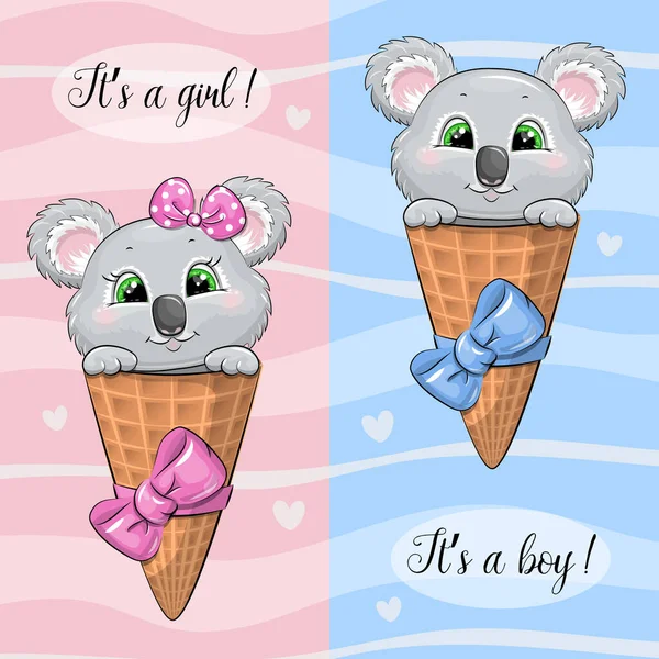 Cute Kreskówki Baby Shower Card Koalas Ilustracja Wektorowa Zwierząt Różowym — Wektor stockowy