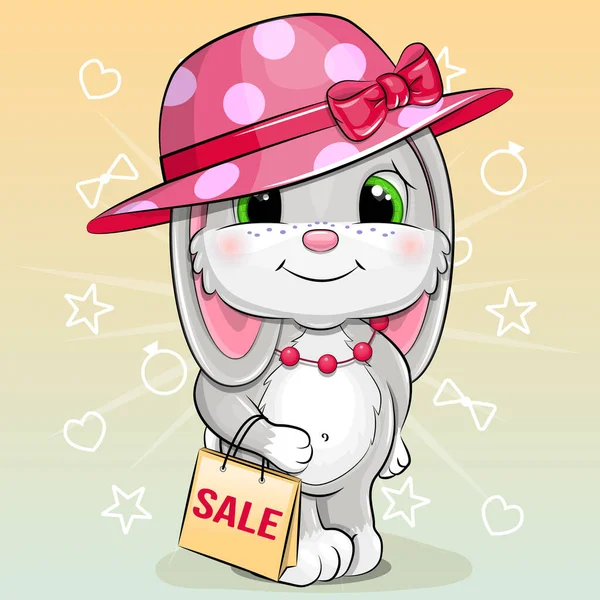 Mignon Lapin Dessin Animé Dans Chapeau Rose Sur Shopping Illustration — Image vectorielle