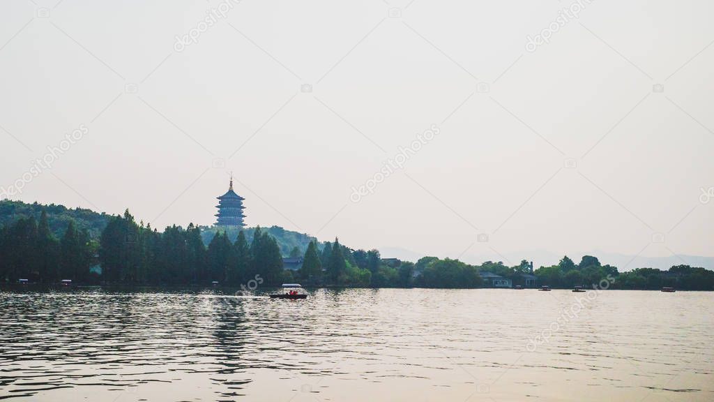 West Lake landscape with Leifeng Pagoda, Hangzhou, China
