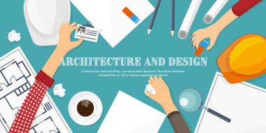 Vektör çizim. Mühendislik ve Mimarlık. Proje, inşaat. Mimari Proje. , Tasarlayın. Araçları ile çalışma alanı. Planlama, oluşturma.