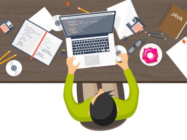 Programlama, kodlama. Düz bilgi işlem arka plan. Kod, donanım, yazılım. Web geliştirme. Arama Motoru Optimizasyonu. Yenilik, teknoloji. Mobil uygulama vektör çizim. SEO.