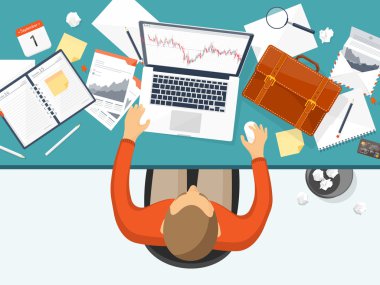 Vektör çizim. Düz arka plan. Piyasa ticaret. Ticaret platformu, hesap. Moneymaking, iş. Analiz. Yatırım.