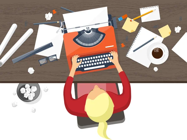 Vector illustratie. Platte typemachine. Laptop. Vertel je verhaal. Auteur. Bloggen. — Stockvector