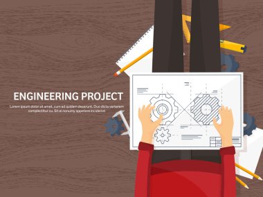 Vektör çizim. Mühendislik ve Mimarlık. Proje, inşaat. Mimari Proje. , Tasarlayın. Araçları ile çalışma alanı. Planlama, oluşturma.