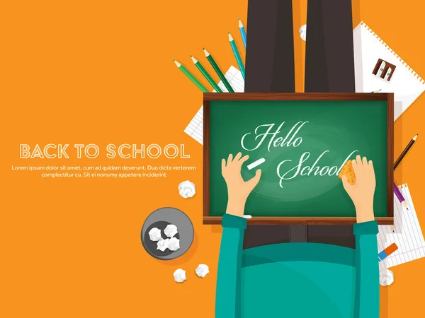 Back to school flat background. Online education and study. Teacher, student. — Stock Vector
