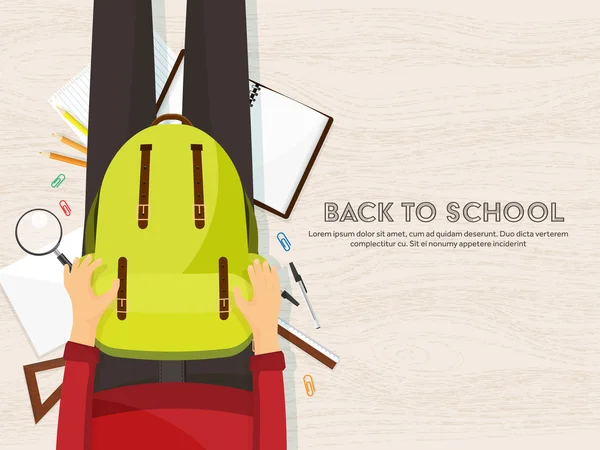 Zurück zum Hintergrund der Schulwohnung. Online-Bildung und -Studium. Lehrer, Schüler. — Stockvektor