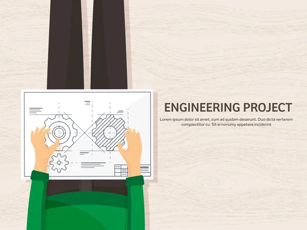 Ilustração vetorial. Engenharia e arquitetura. Desenho, construção. Projecto arquitectónico. Desenho, esboço. Espaço de trabalho com ferramentas. Planejamento, construção . —  Vetores de Stock