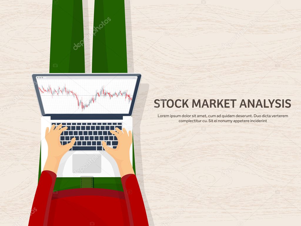 Vector illustration. Flat background. Market trade. Trading platform ,account. Moneymaking,business. Analysis. Investing.