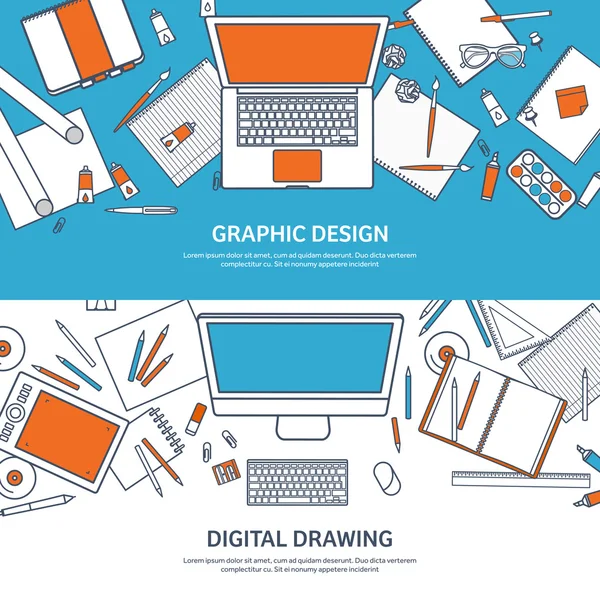 Vector illustration. Study and education. Lined flat style. Knowledge,information. School learning process.Online courses. — Διανυσματικό Αρχείο