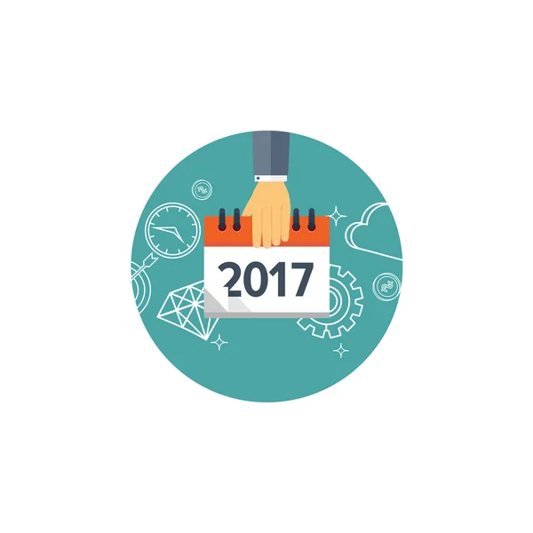 Icono de calendario plano. Fecha y hora de fondo. Año nuevo. 2017. Navidad. Diciembre . — Vector de stock