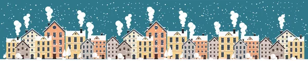 Vektor illustration. Urban vinterlandskap. Staden med snö. Jul och nyår. Stadsbilden. Byggnader. — Stock vektor