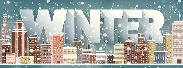 Winter cityscape.city silhouettes.town Skyline. Panorama. Midtown Houses.Neujahr, Weihnachten. Feiertage im Januar, Dezember, Februar. — Stockvektor