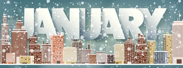 Januar Monat, Winter cityscape.city silhouettes.town Skyline. Panorama. midtown hausen.new year, christmas.holidays im Dezember, februar. — Stockvektor