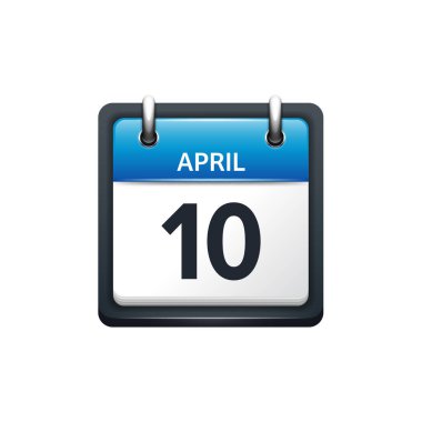 Nisan 10. Takvim simgesini. Vektör çizim, düz stil. Ay ve tarih... Sunday,Monday,Tuesday,Wednesday,Thursday,Friday,Saturday.Week,Weekend,Red mektup gün. 2017,2018 yıl. Tatil.