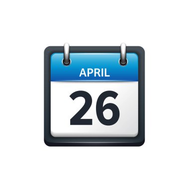 26 Nisan. Takvim simgesini. Vektör çizim, düz stil. Ay ve tarih... Sunday,Monday,Tuesday,Wednesday,Thursday,Friday,Saturday.Week,Weekend,Red mektup gün. 2017,2018 yıl. Tatil.