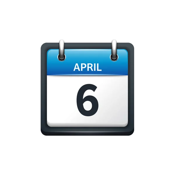 4 月 6 日。カレンダーのアイコン。ベクトル図、フラット スタイル。月と日付.Sunday,Monday,Tuesday,Wednesday,Thursday,Friday,Saturday.Week,weekend,red 文字の日。2017,2018 年。休日. — ストックベクタ